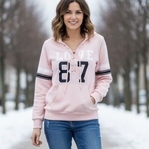 Special One Love 87 Pink Lace-Up Sweatshirt Preppy NWT